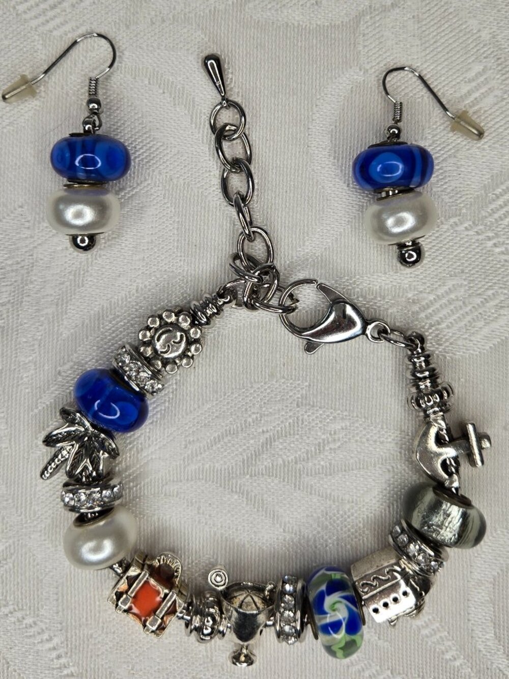 Tropical Cruise Themed Charm Bracelet and Matching Earrings
